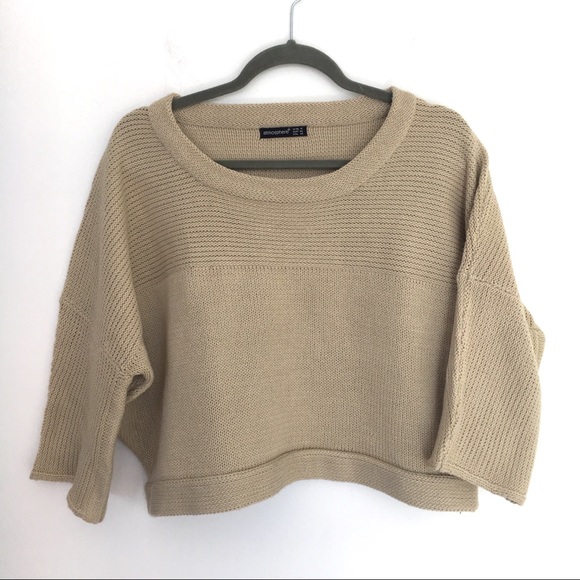 Sweaters - CROPPED oversized ivory knit crew sweater top L